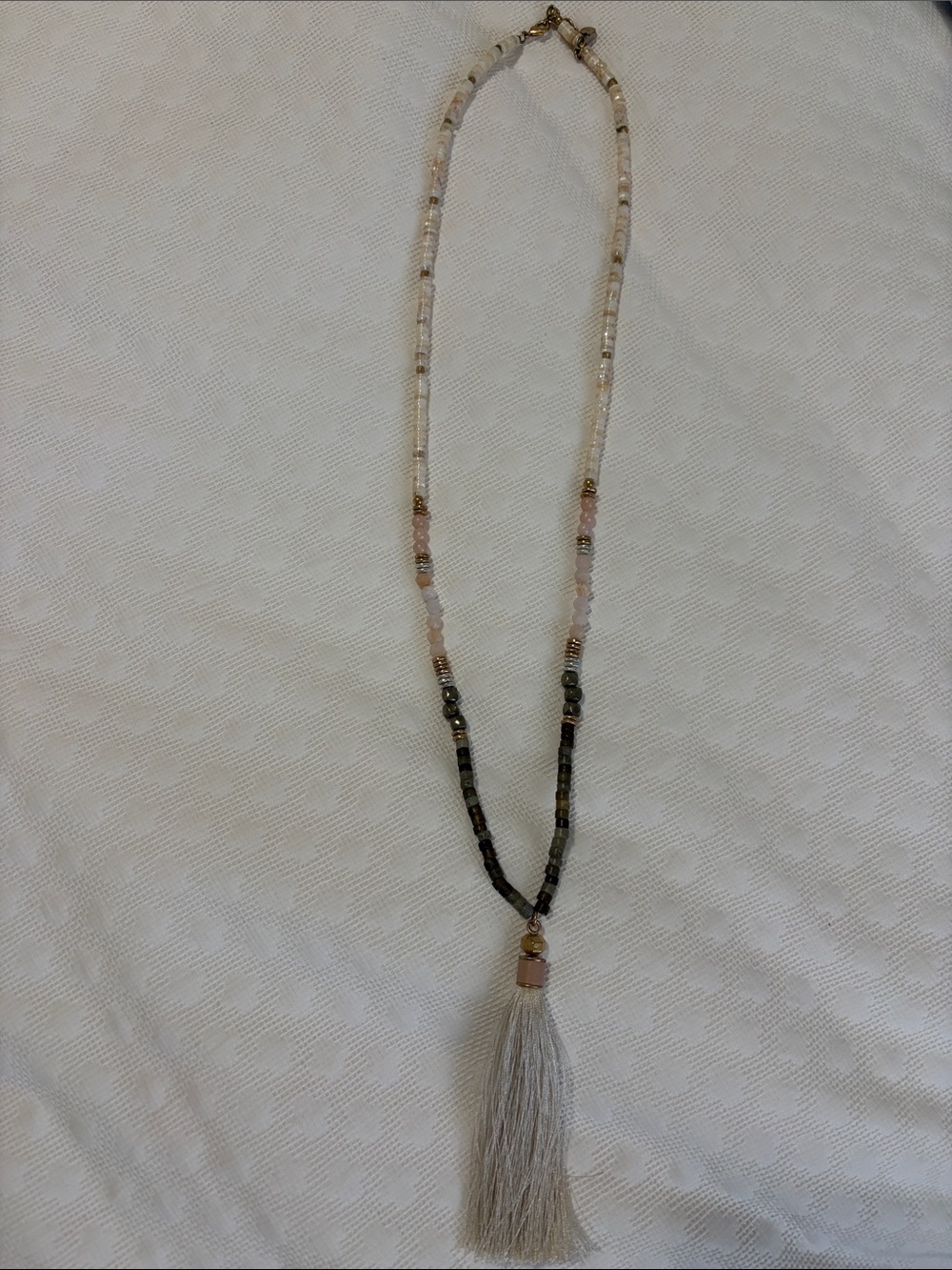 Stella & Dot Pink and Gray Antonia beaded Tassel Necklace